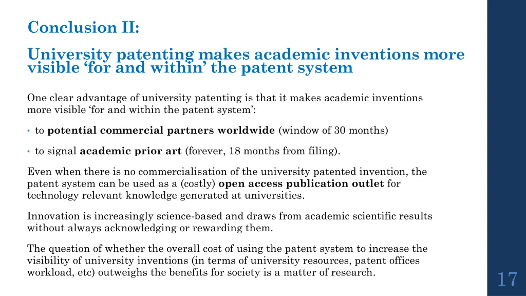conclusion ii university patenting makes academic