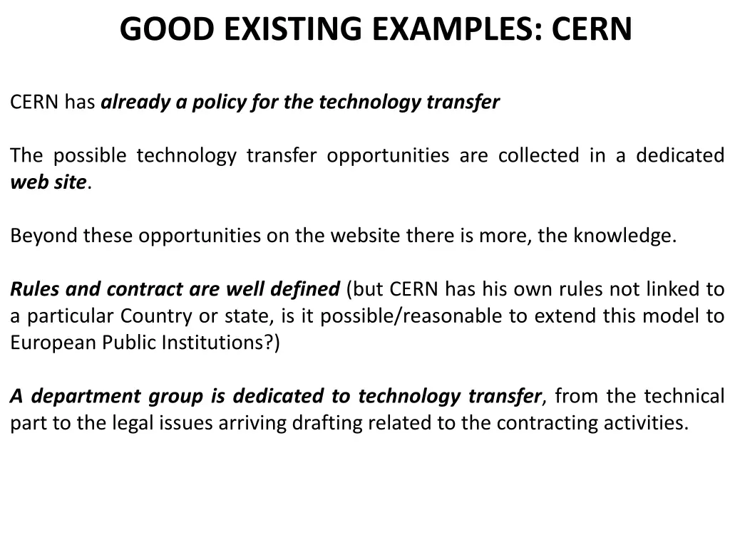 good existing examples cern