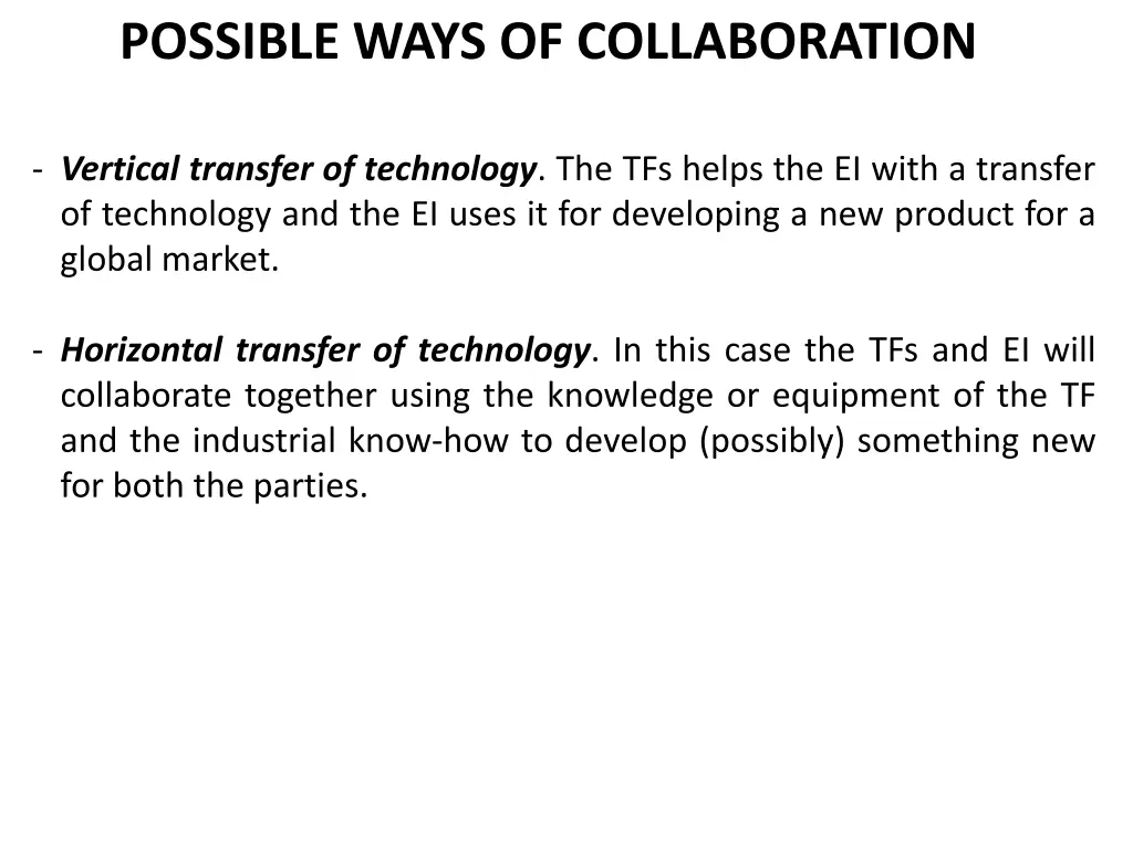 possible ways of collaboration