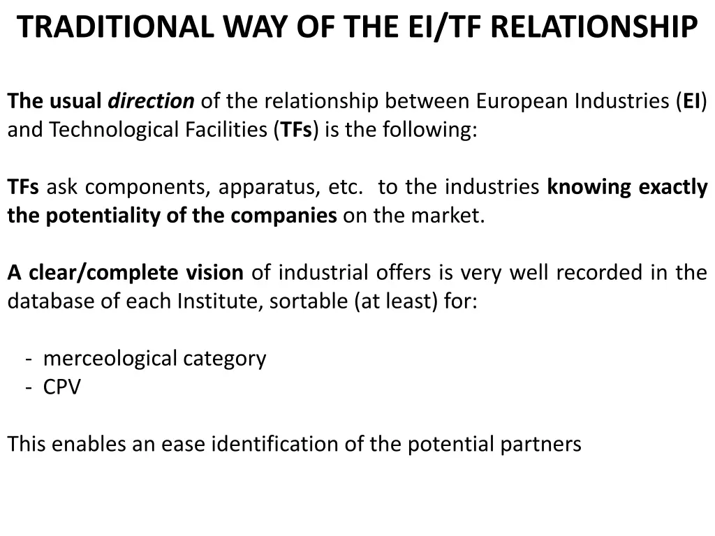 traditional way of the ei tf relationship