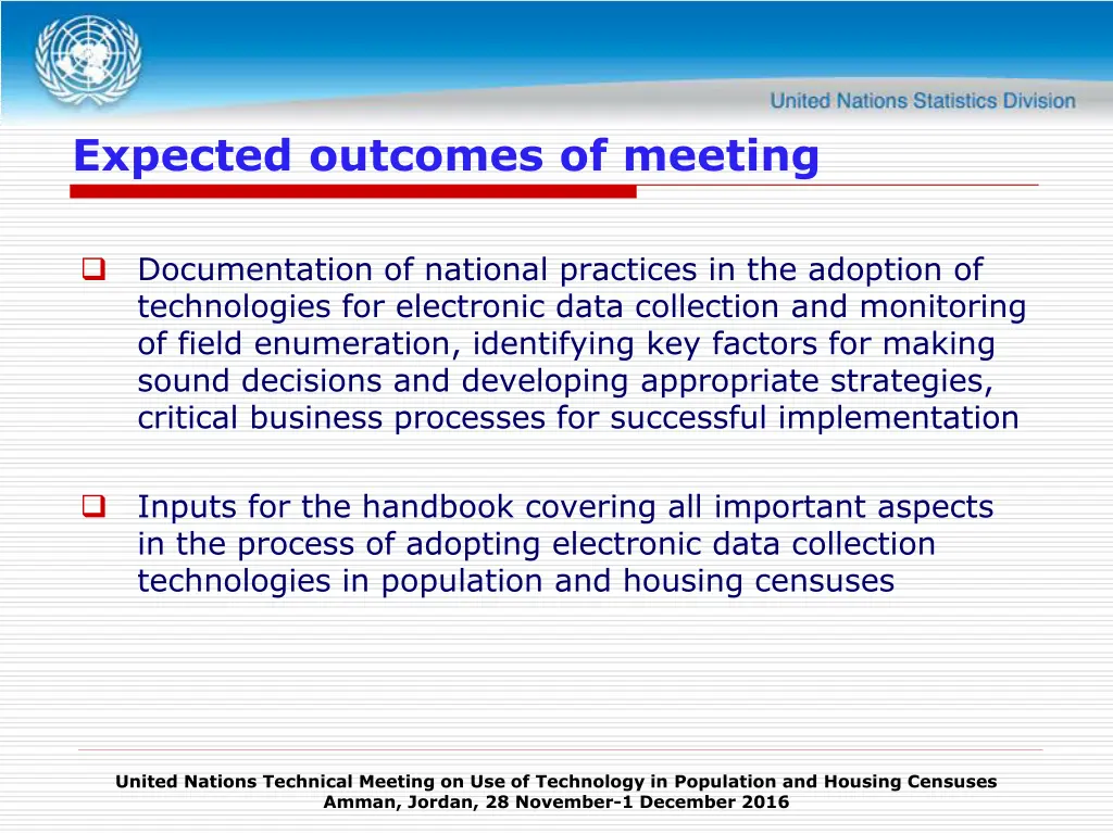 expected outcomes of meeting