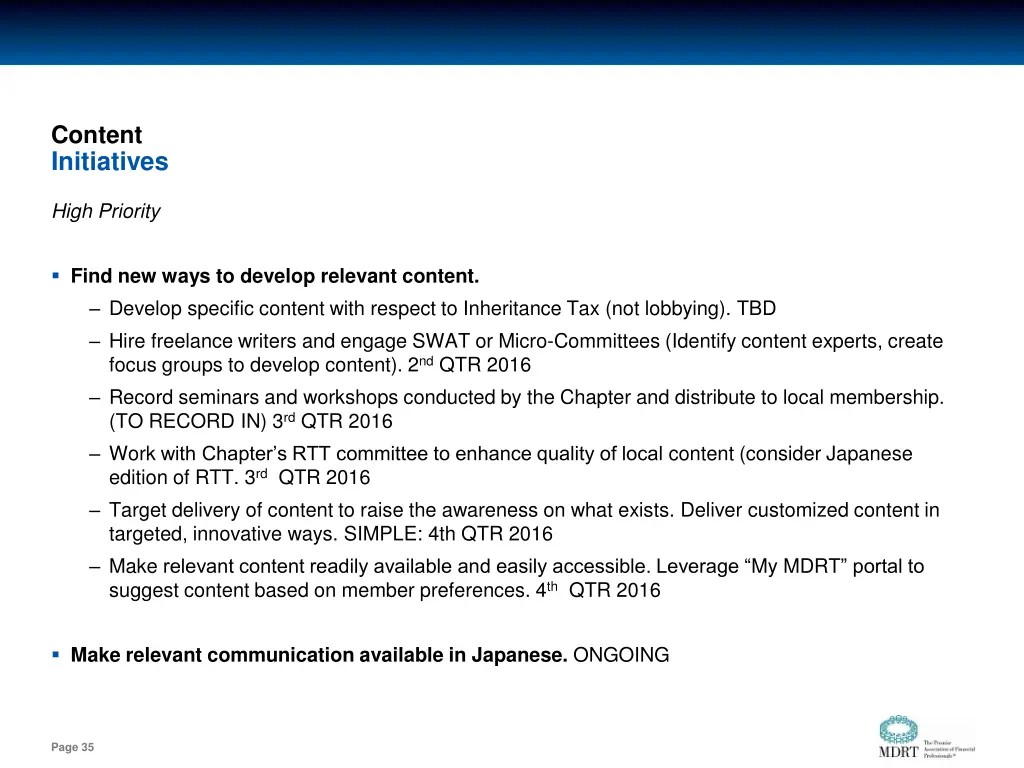 content initiatives