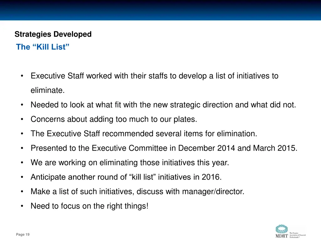 strategies developed the kill list
