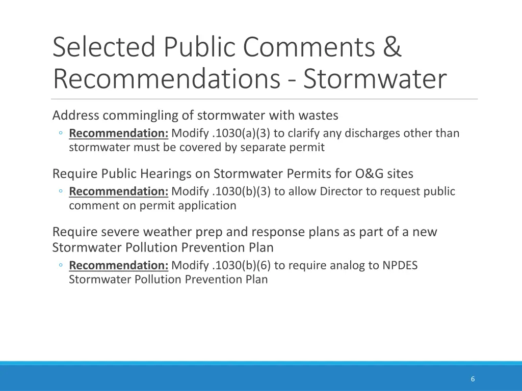 selected public comments recommendations