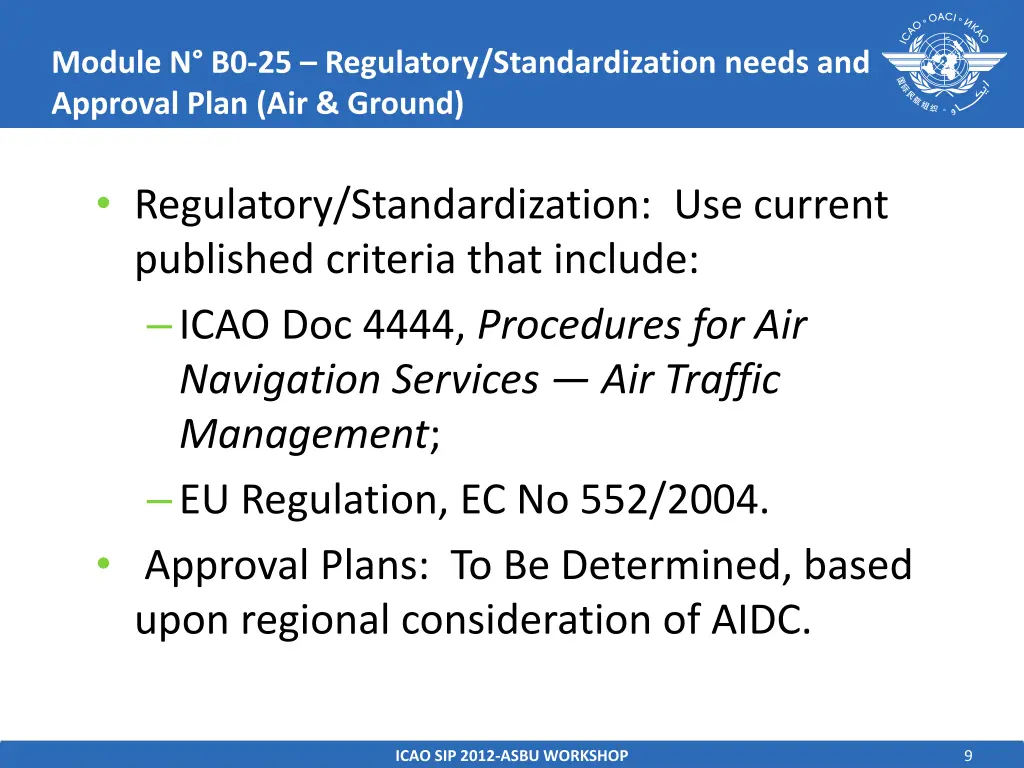 module n b0 25 regulatory standardization needs