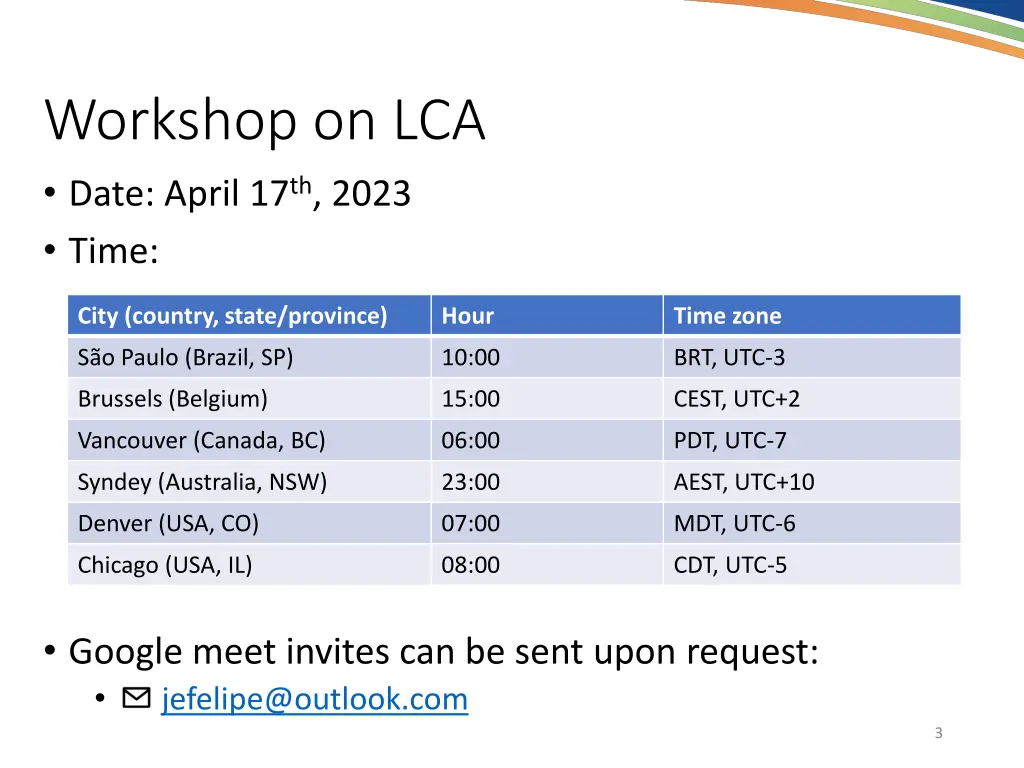 workshop on lca date april 17 th 2023 time