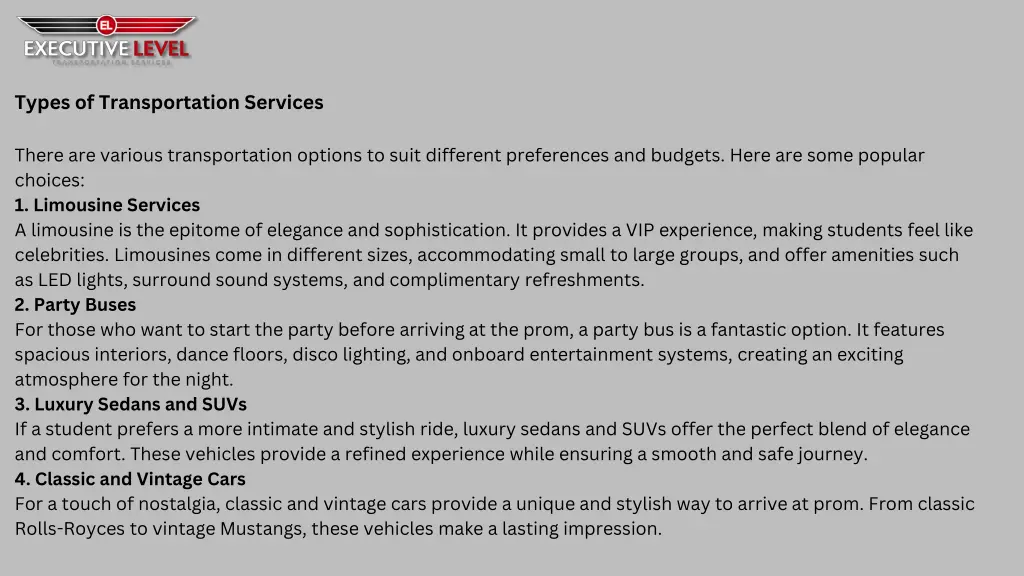 types of transportation services