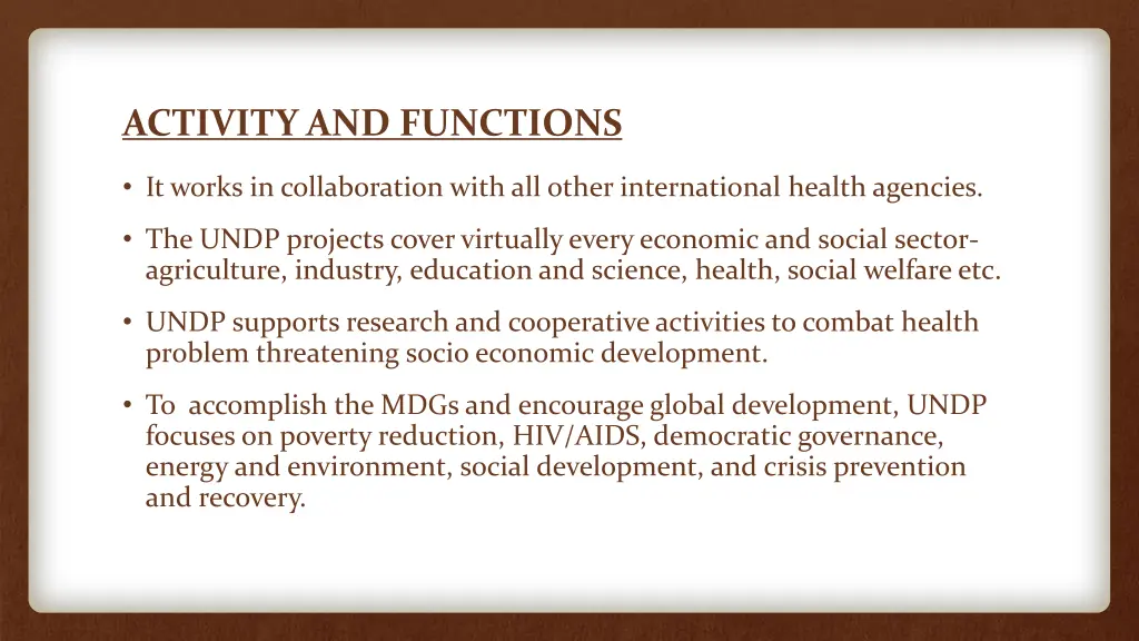 activity and functions