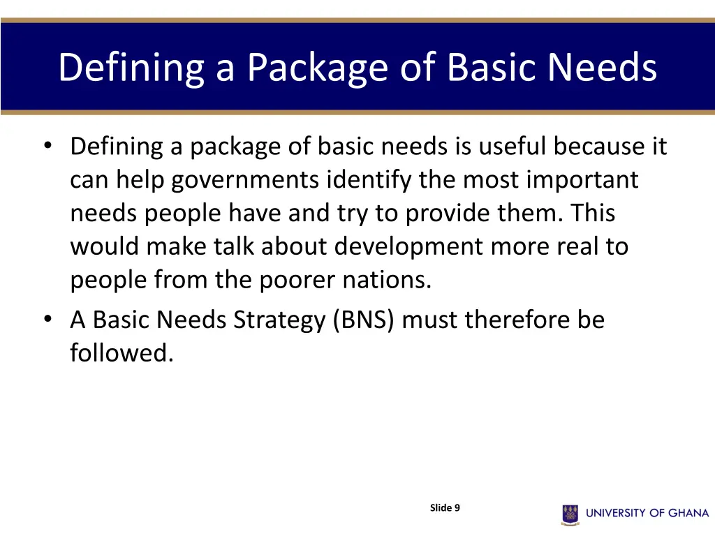 defining a package of basic needs 1