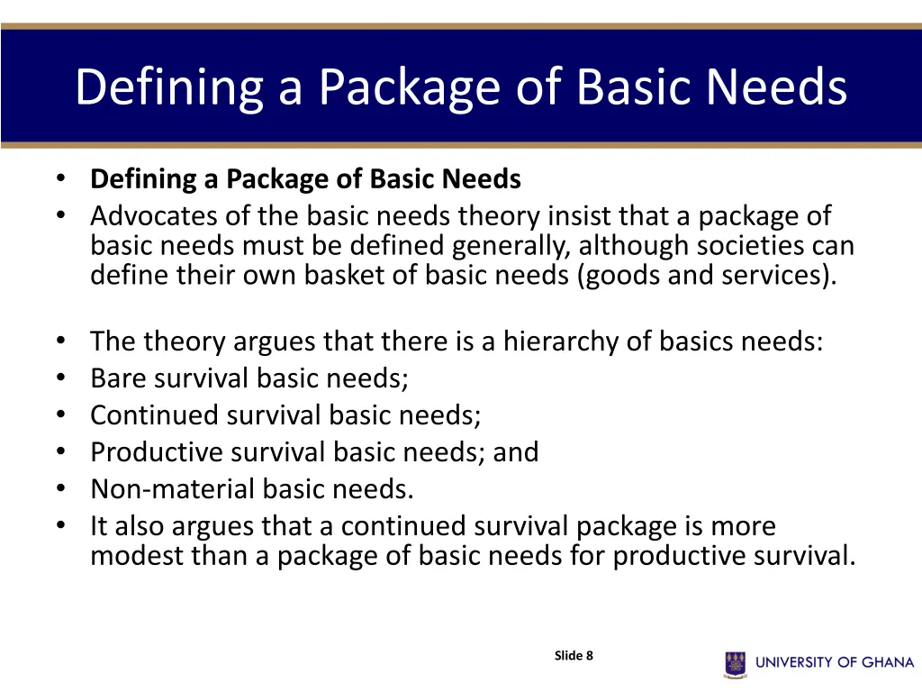defining a package of basic needs