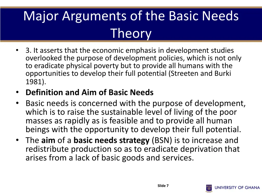 major arguments of the basic needs theory 1