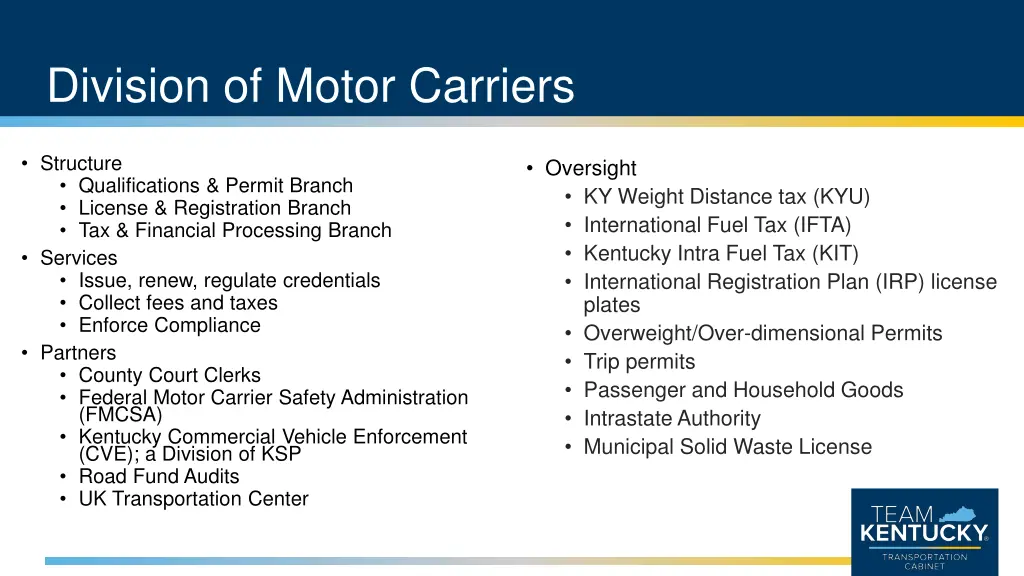 division of motor carriers