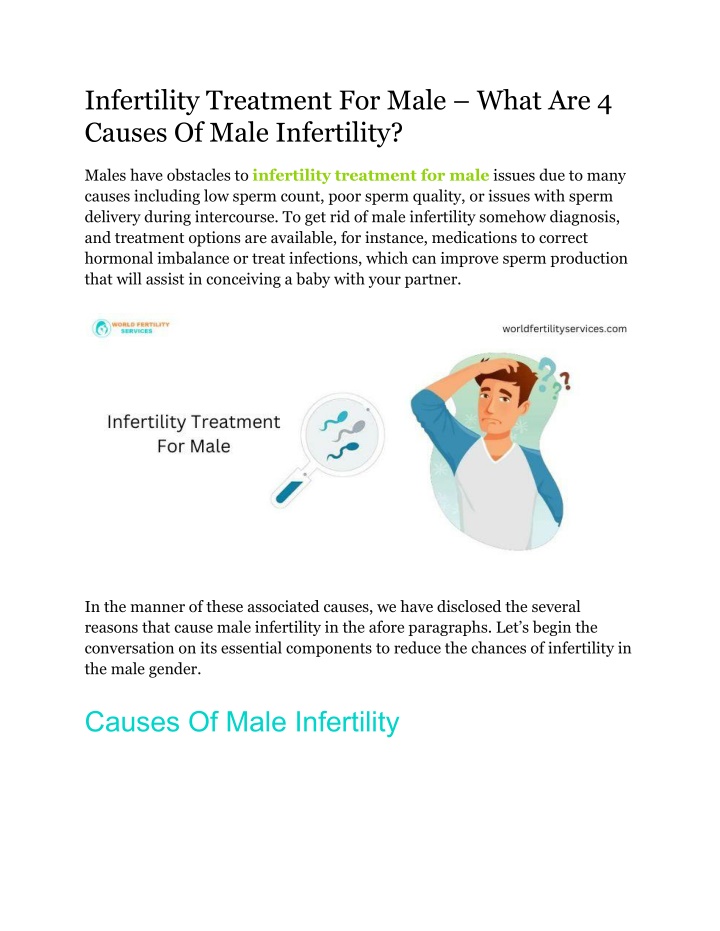 infertility treatment for male what are 4 causes