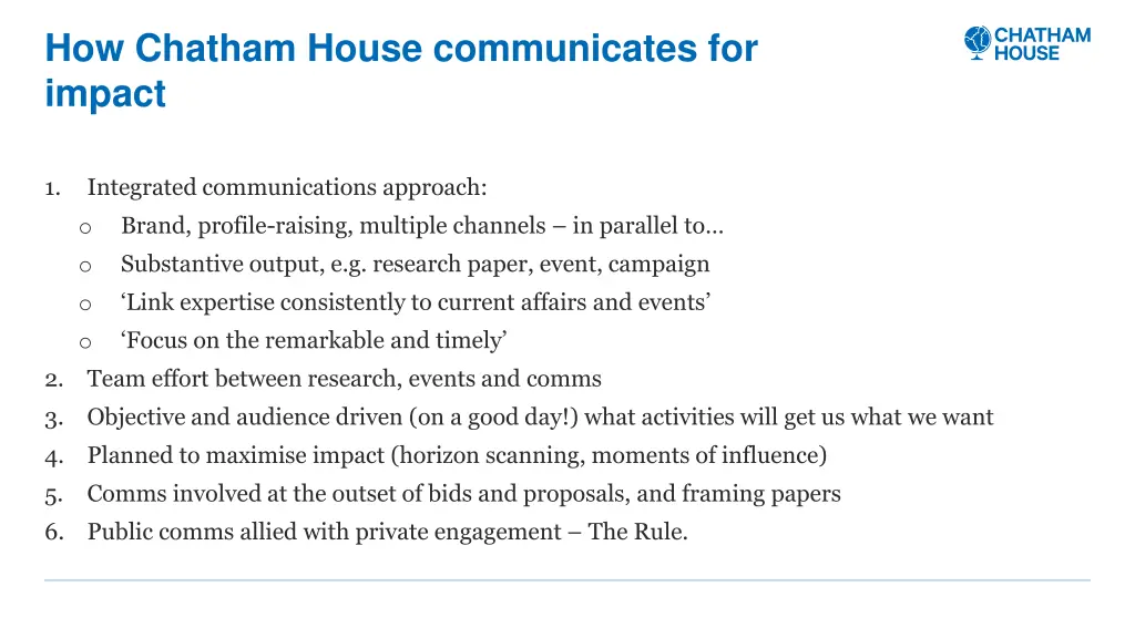 how chatham house communicates for impact
