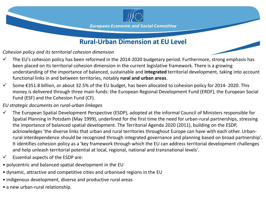 rural urban dimension at eu level