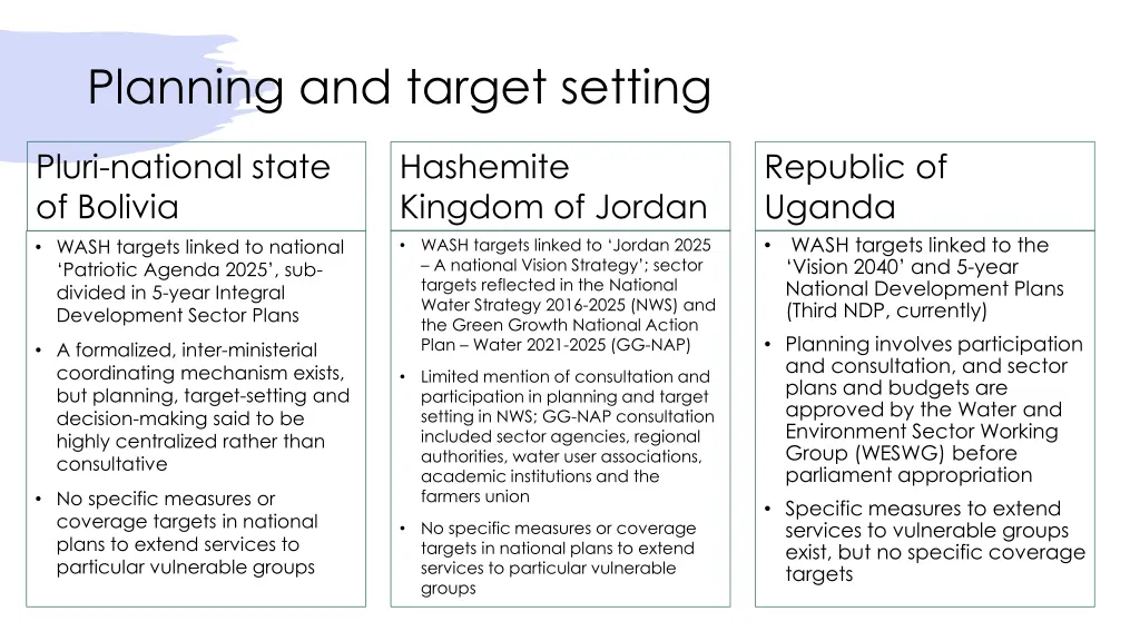 planning and target setting
