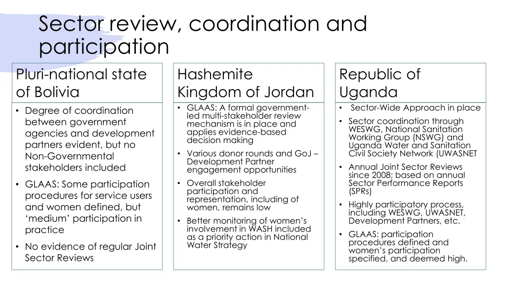 sector review coordination and participation
