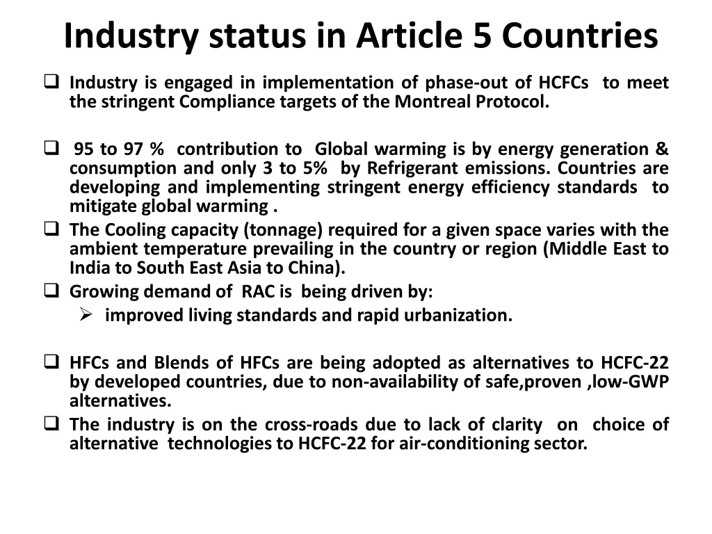 industry status in article 5 countries