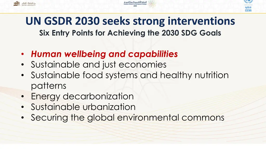 un gsdr 2030 seeks strong interventions six entry