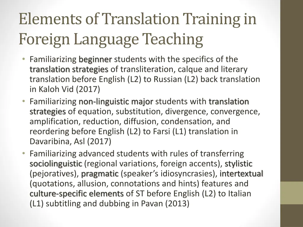 elements of translation training in foreign