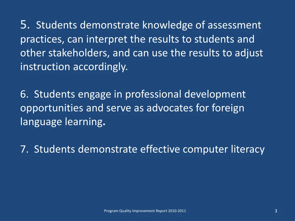 5 students demonstrate knowledge of assessment