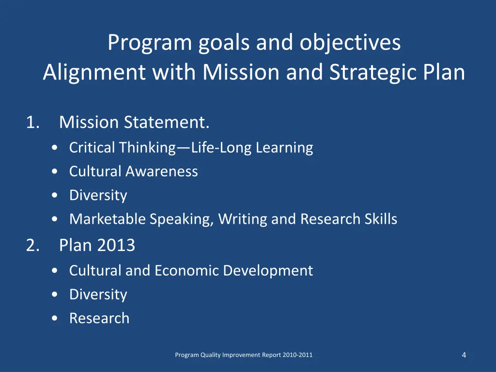 program goals and objectives alignment with