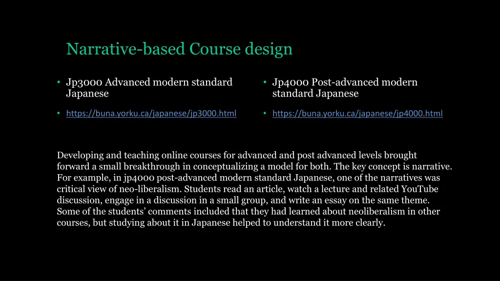 narrative based course design