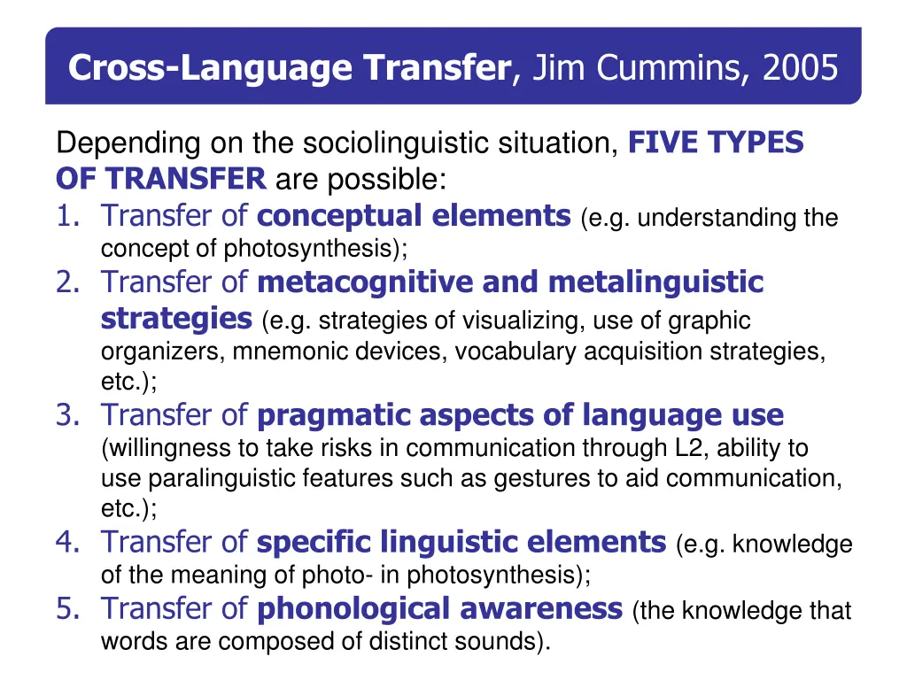 cross language transfer jim cummins 2005