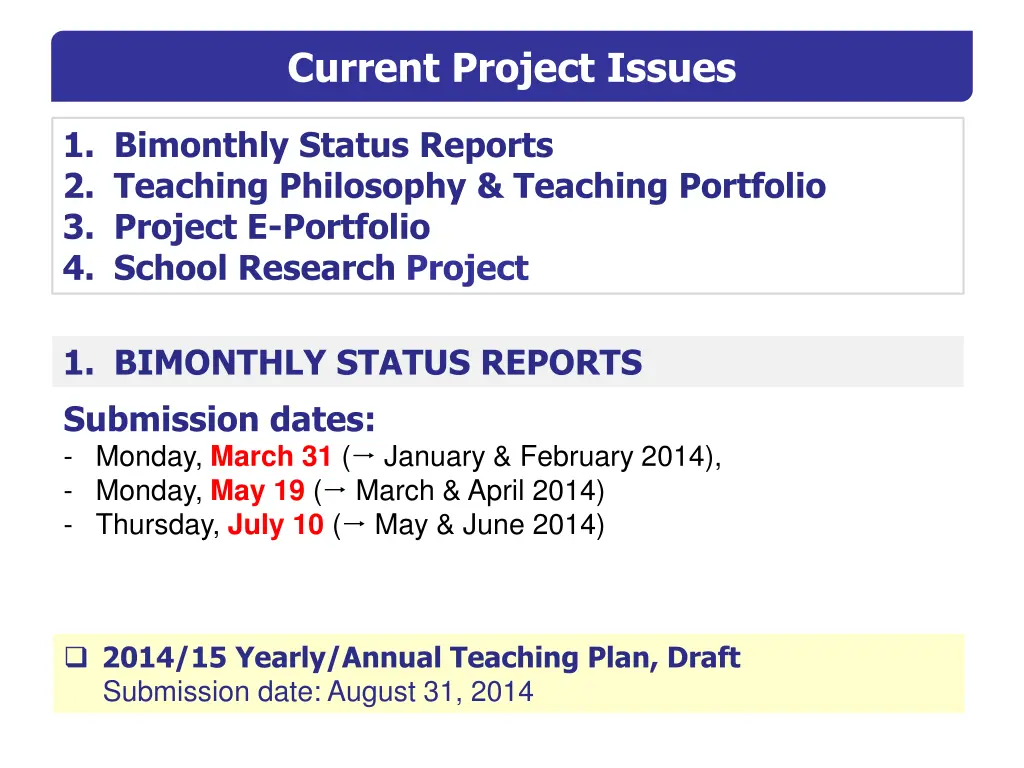 current project issues