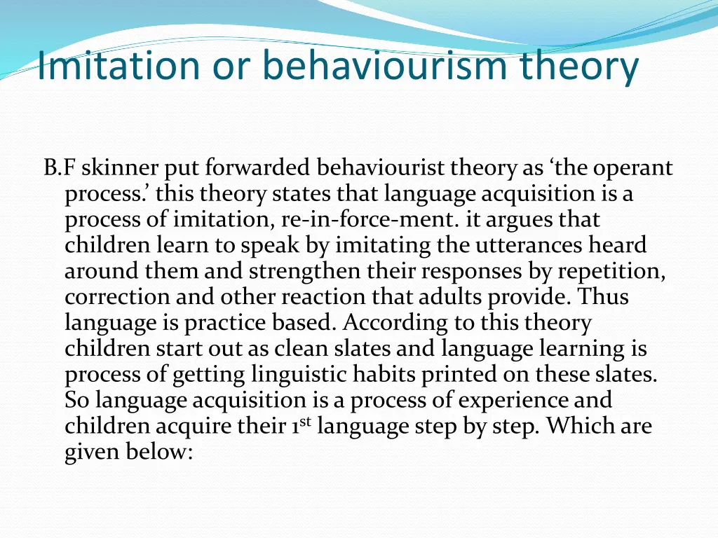 imitation or behaviourism theory
