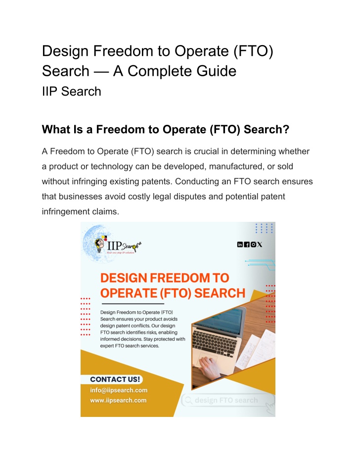 design freedom to operate fto search a complete