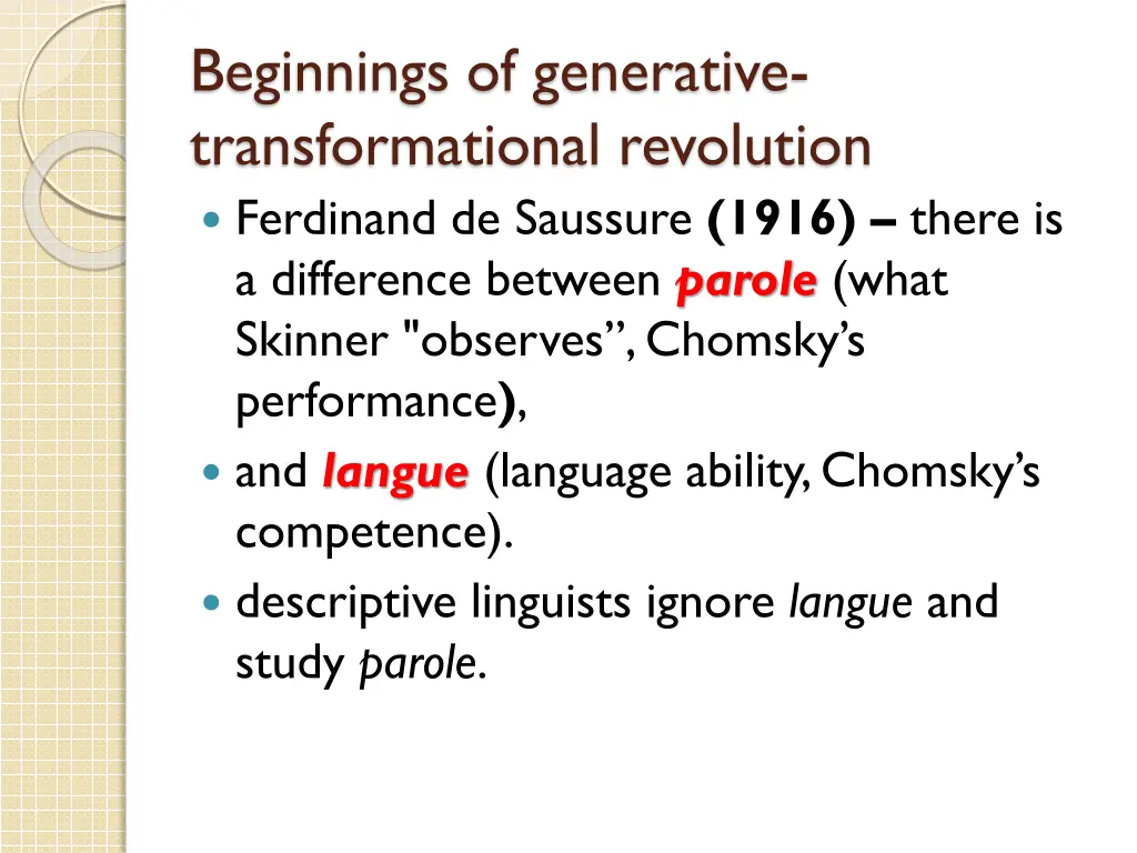 beginnings of generative transformational