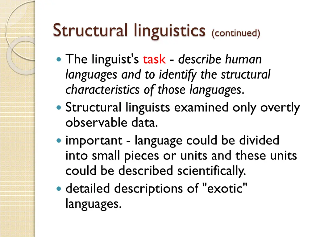 structural linguistics continued