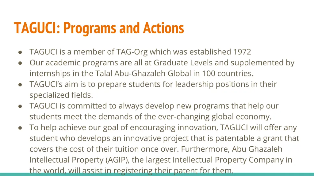 taguci programs and actions