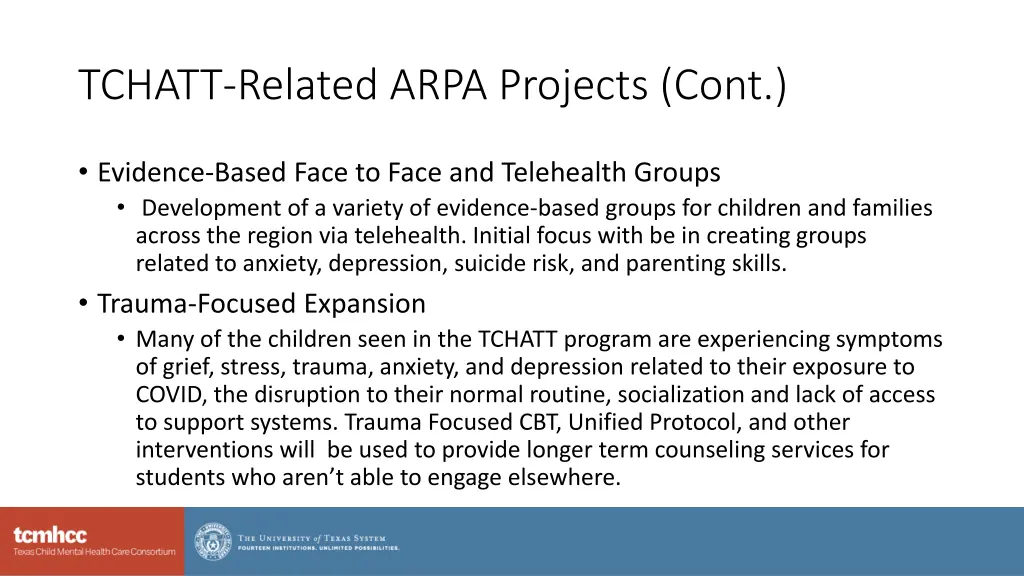 tchatt related arpa projects cont