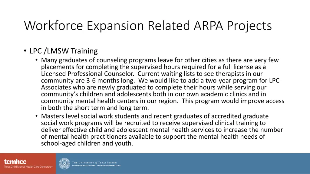 workforce expansion related arpa projects 1