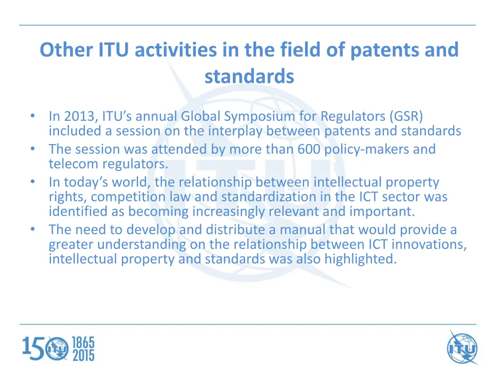 other itu activities in the field of patents