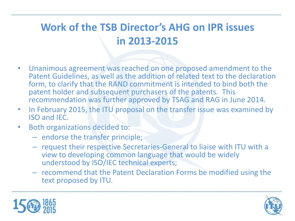 work of the tsb director s ahg on ipr issues 1