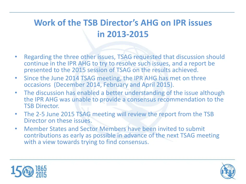 work of the tsb director s ahg on ipr issues 2