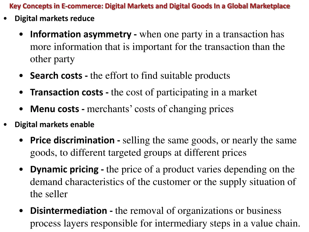 key concepts in e commerce digital markets