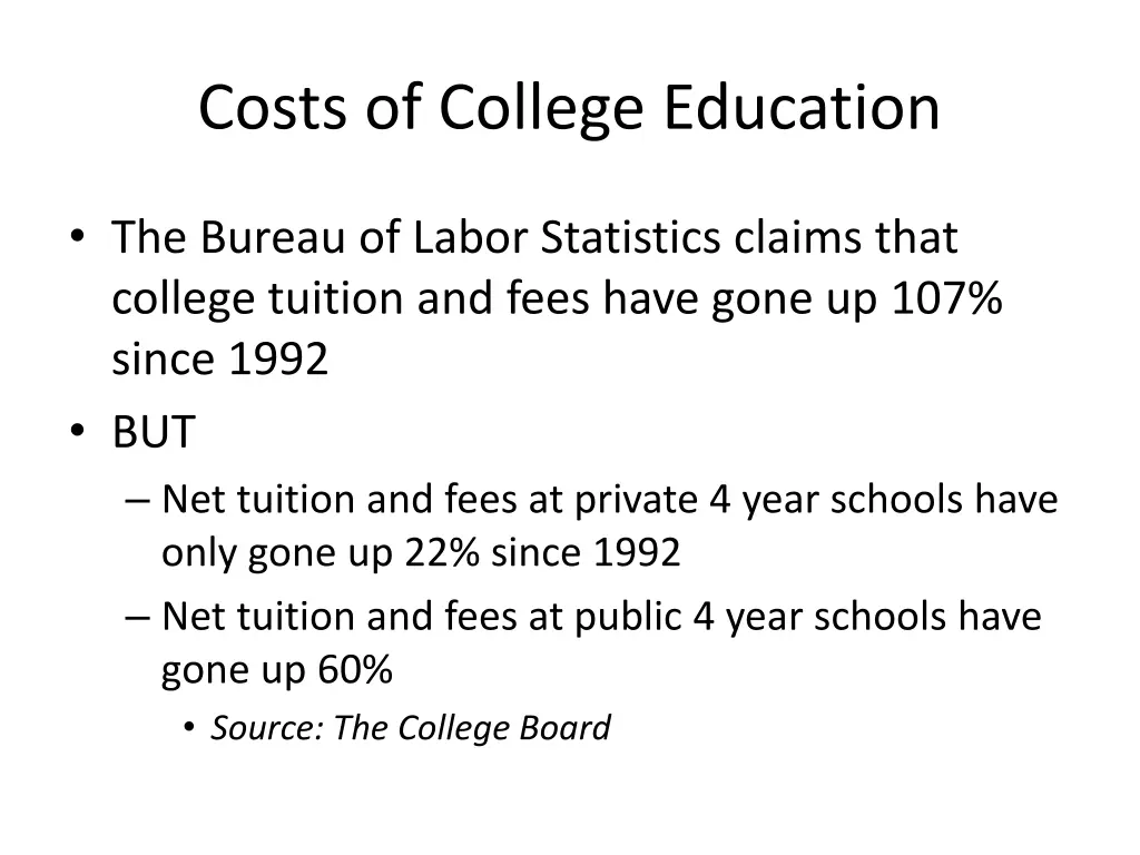 costs of college education