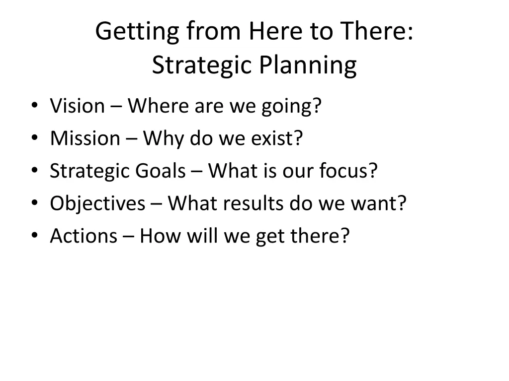 getting from here to there strategic planning