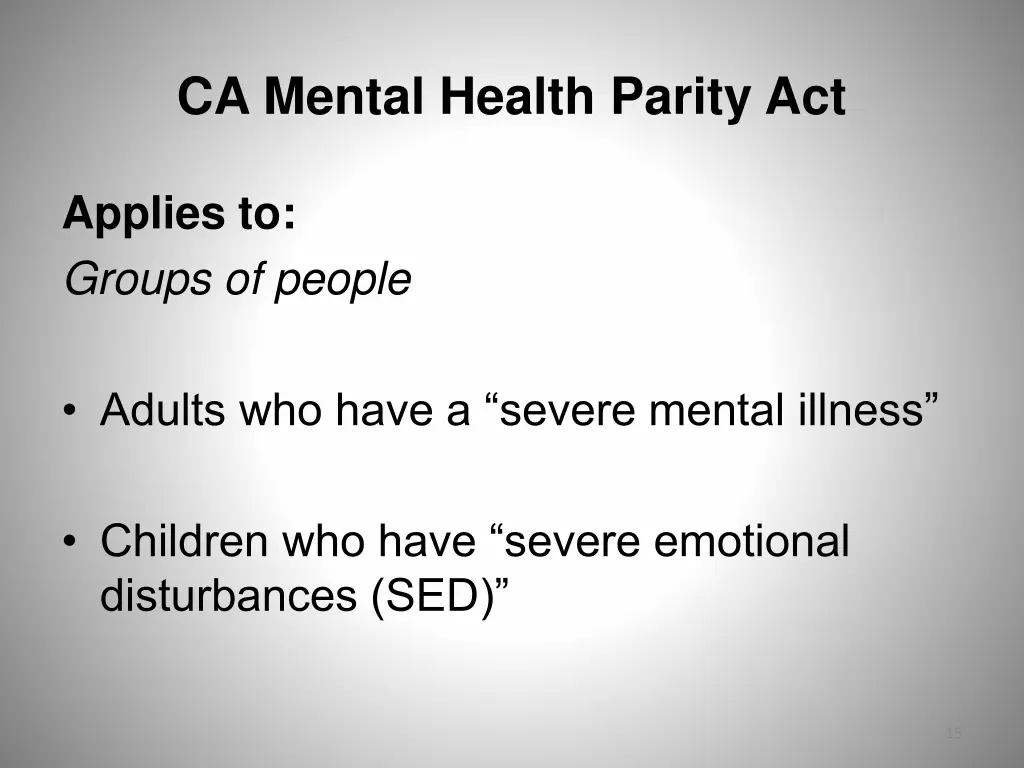 ca mental health parity act 2