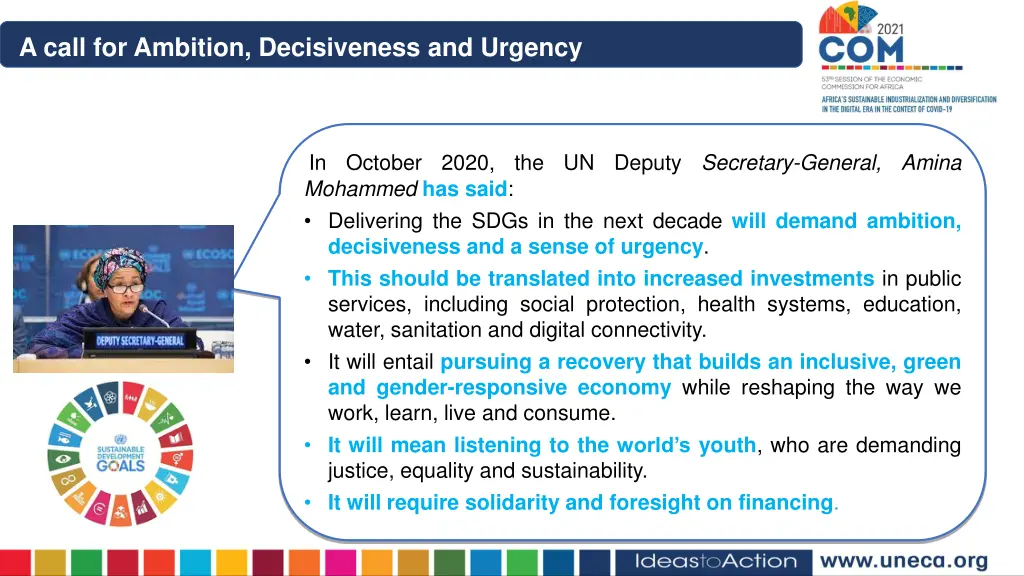 a call for ambition decisiveness and urgency