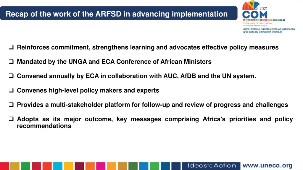 recap of the work of the arfsd in advancing