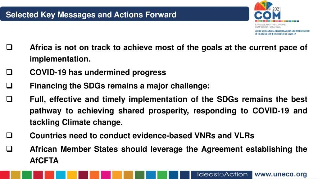 selected key messages and actions forward