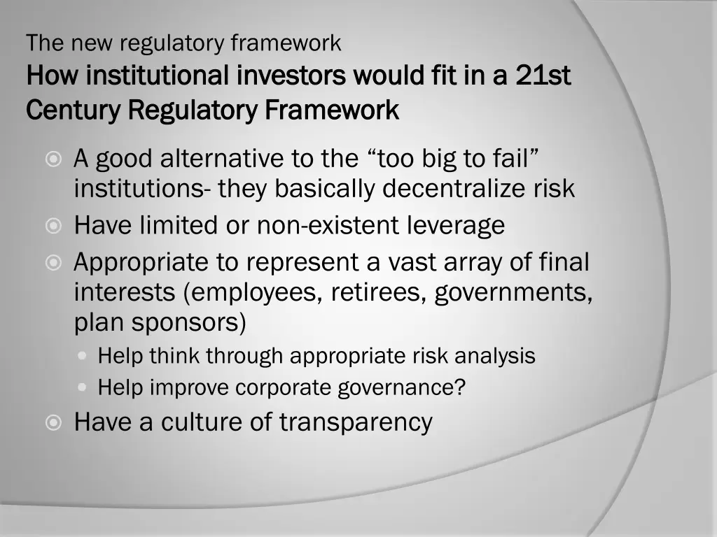 the new regulatory framework how institutional