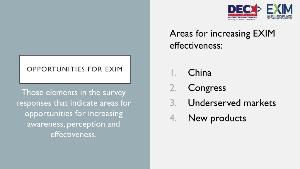 areas for increasing exim effectiveness