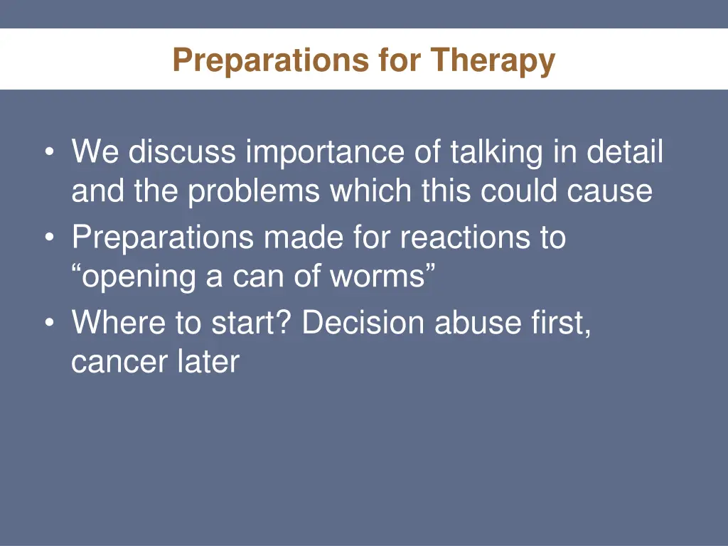 preparations for therapy