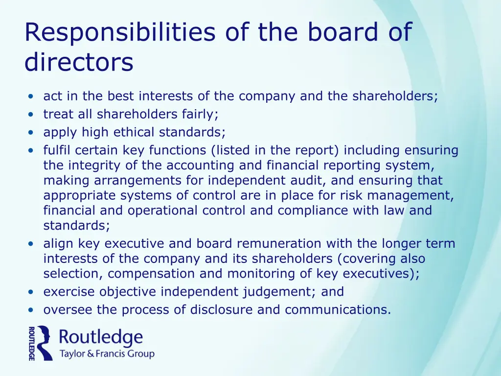 responsibilities of the board of directors